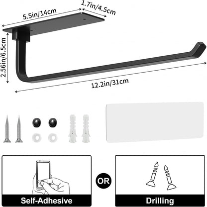 Black Kitchen Roll Holder Under Cabinet, Self-Adhesive Paper Towel Holder
