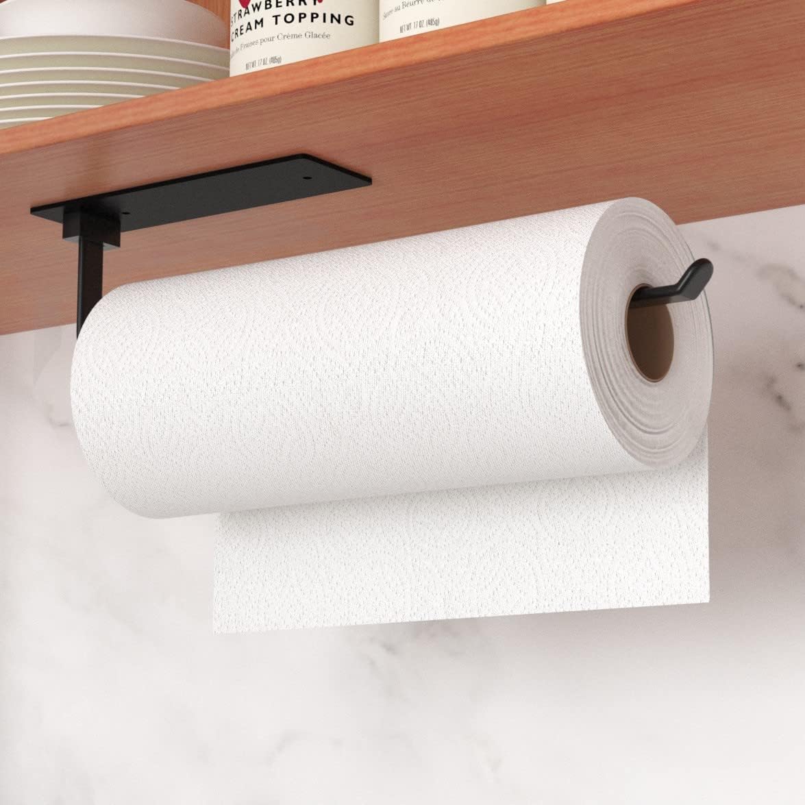Black Kitchen Roll Holder Under Cabinet, Self-Adhesive Paper Towel Holder