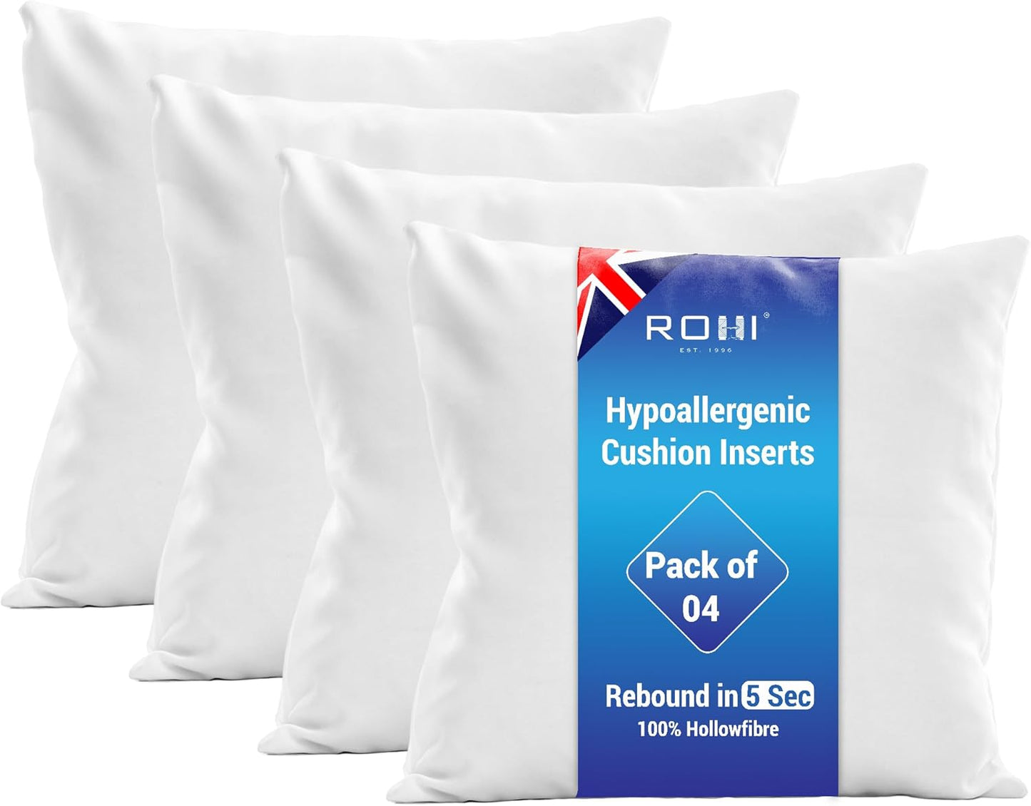 Pack of 4 Hypoallergenic Cushion Inserts 45x45cm (18x18") – Soft White Polyester Cushion Pads – Fluffy Pillow Stuffers for Sofa & Home Décor