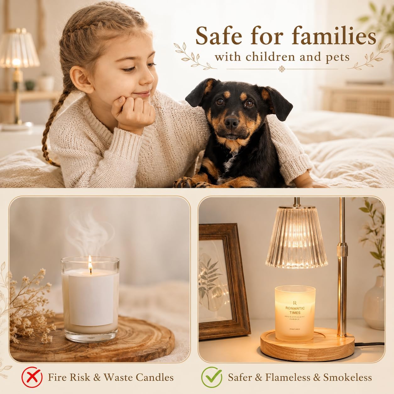 Funistree Adjustable Candle Warmer Lamp – Dimmable Candle Heater with Timer & 2 Replacement Bulbs – Safe Flameless Candle Melter for Large Jar Candles