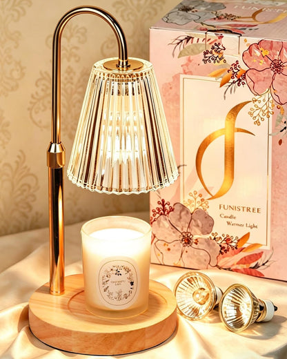 Funistree Adjustable Candle Warmer Lamp – Dimmable Candle Heater with Timer & 2 Replacement Bulbs – Safe Flameless Candle Melter for Large Jar Candles