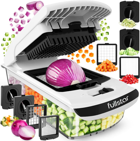 Fullstar Vegetable Chopper & Cutter - Slicer Dicer Spiralizer with Container