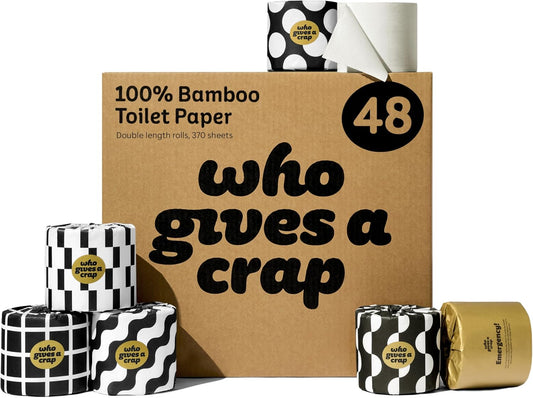 Who Gives A Crap Bamboo Toilet Paper 48 Roll Pack – Premium 3-Ply Toilet Tissue – Soft, Durable, Eco-Friendly & Plastic-Free