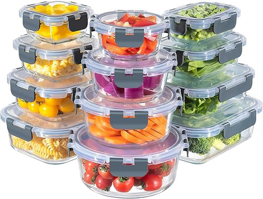 12-Pack Airtight Glass Meal Prep Containers with Leakproof Lids – Microwave, Oven, Freezer & Dishwasher Safe