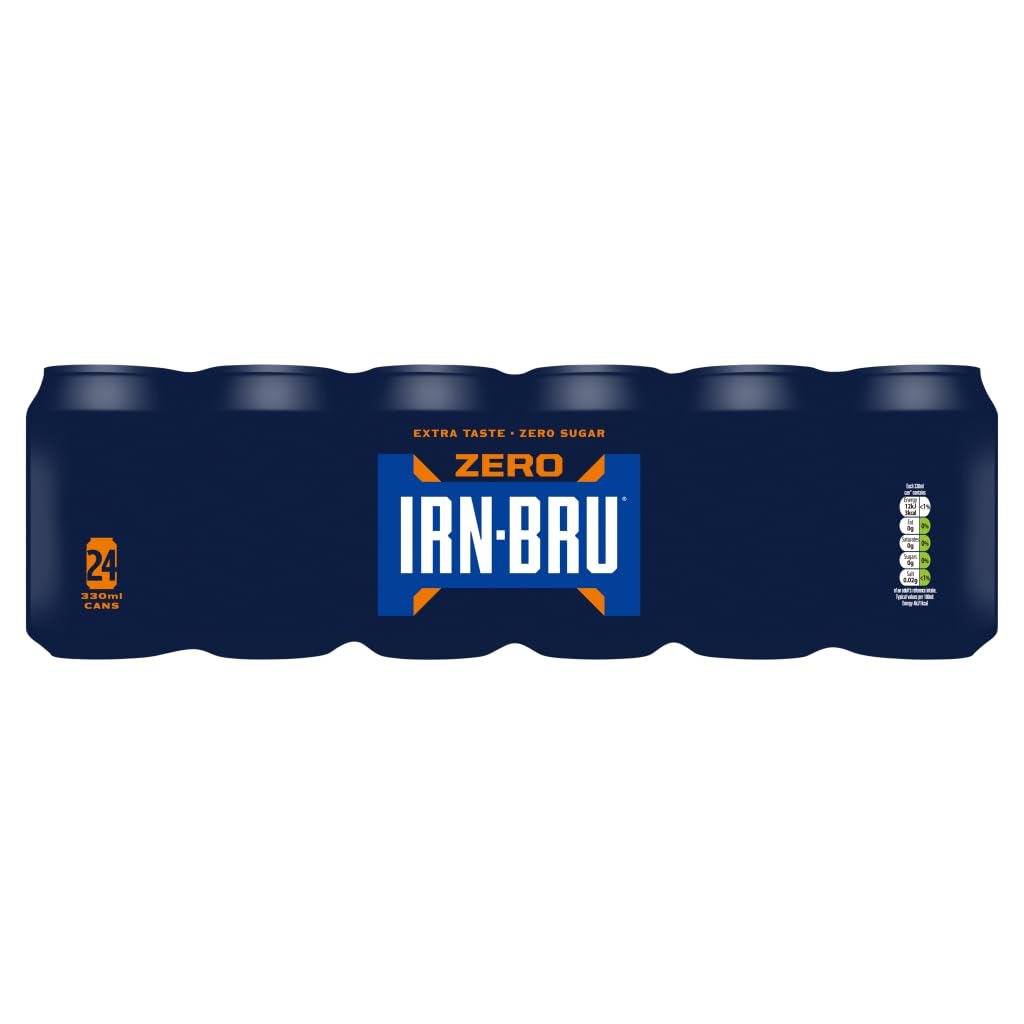 IRN-BRU Zero Multipack 24 x 330ml Cans – No Sugar, Low Calorie Carbonated Soft Drink – Full IRN-BRU Flavour Without the Sugar